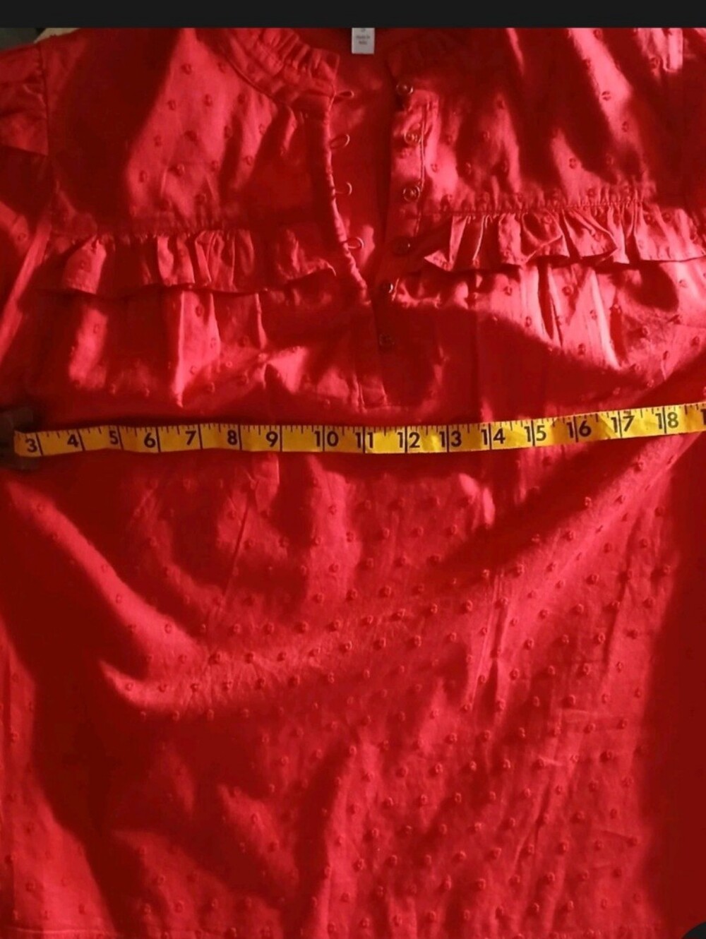 Crown & Ivy Red Ruffle-Front Top Button Blouse With Ruffle Neck And Sleeves - Picture 16 of 16